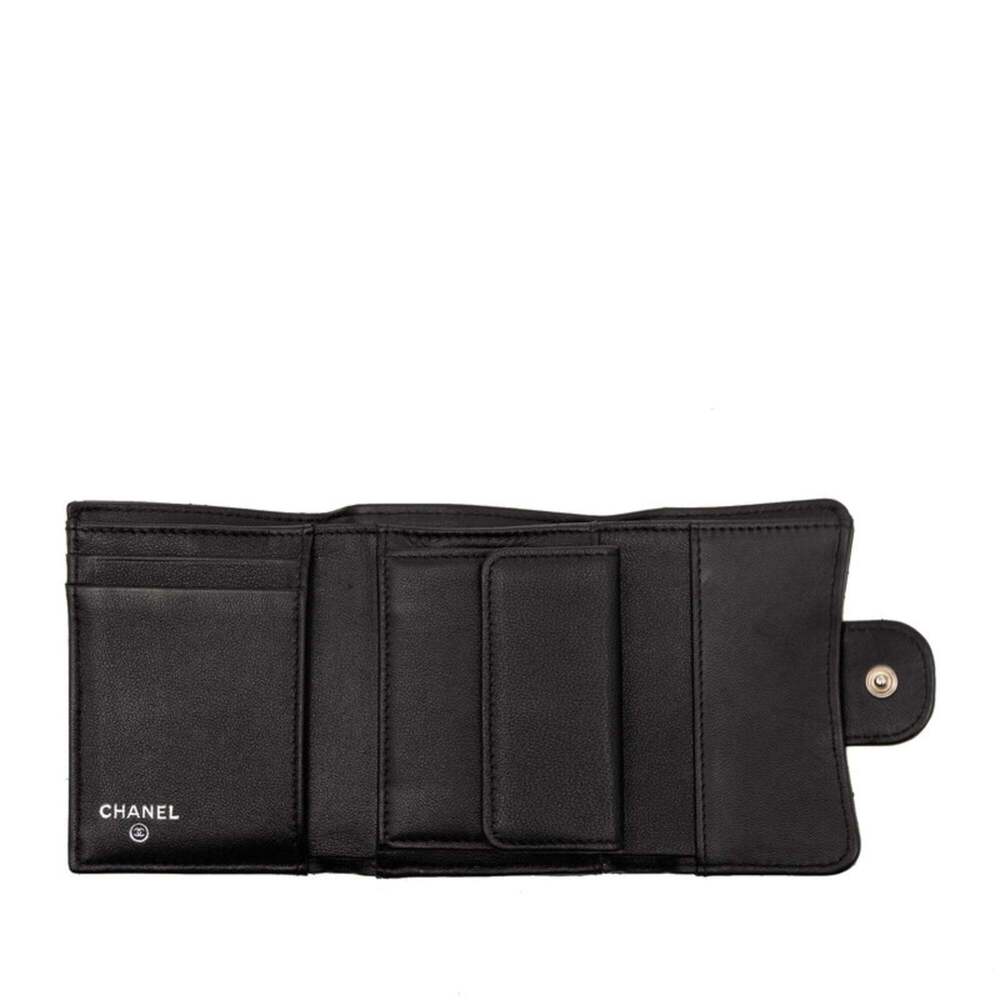 CHANEL Authentic Black Lambskin Leather Logo Wallet - Picture 4 of 7